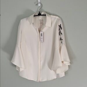 Chico's Cream Blouse with Black Sleeve Details